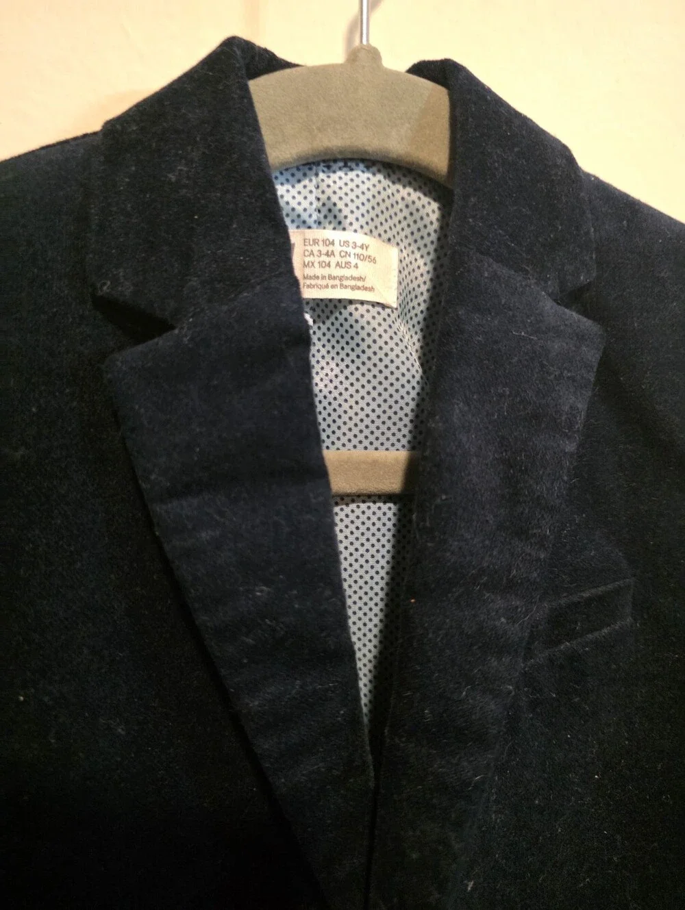 ​H&M Boys Navy Blue Velvet Blazer Jacket Size 3-4Y (US 3-4T / EUR 104) Holiday